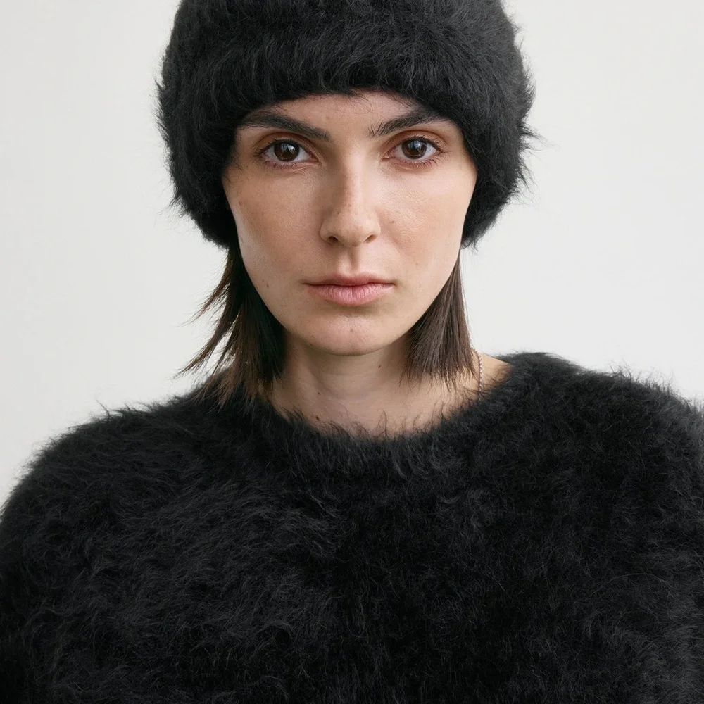 TOTEME Alpaca wool-blend Knit beanie Black - Picture 2 of 6